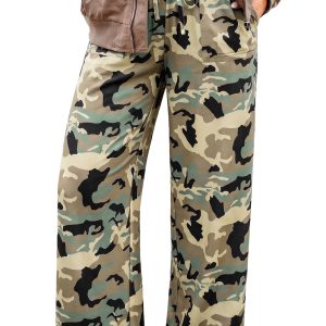 Women's Camo Wide Leg Pants, Casual High Waist Trousers - Main View