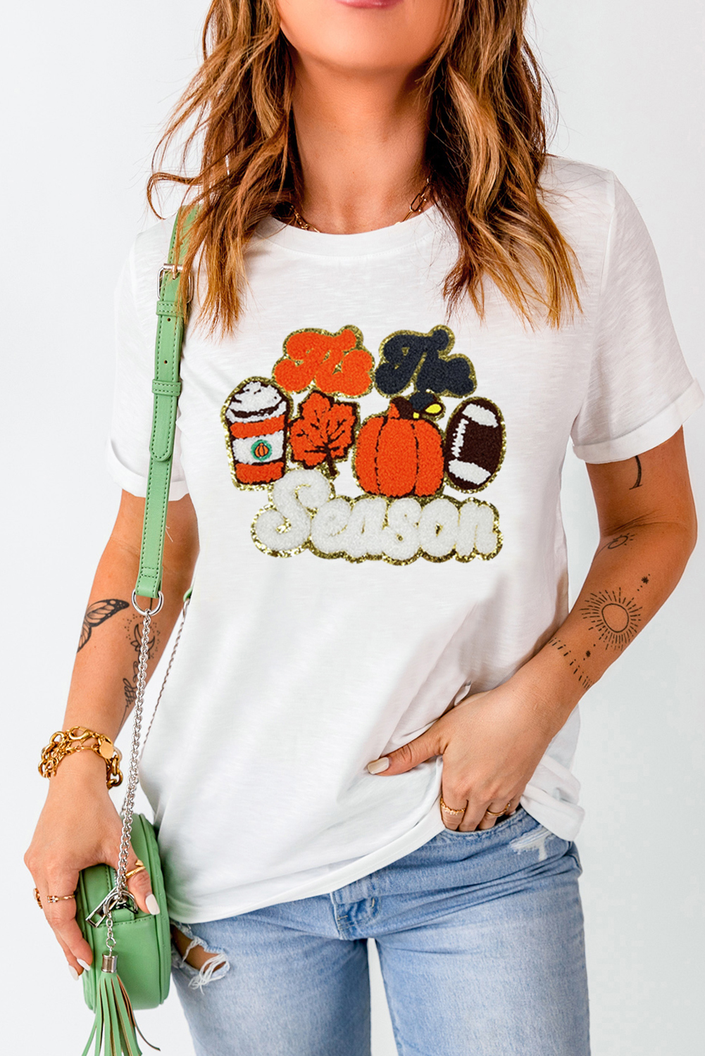 Women's Graphic T-Shirt, White Crewneck, Pumpkin Spice Latte, Fall Fashion, Casual Style, Short Sleeve, Round Neck, Daily Wear, Comfortable Tee, Slogan Shirt, Autumn Apparel, Trendy Tops - Detail View 8 Women's Graphic T-Shirt, White Crewneck, Pumpkin Spice Latte, Fall Fashion, Casual Style, Short Sleeve, Round Neck, Daily Wear, Comfortable Tee, Slogan Shirt, Autumn Apparel, Trendy Tops - Detail View 8