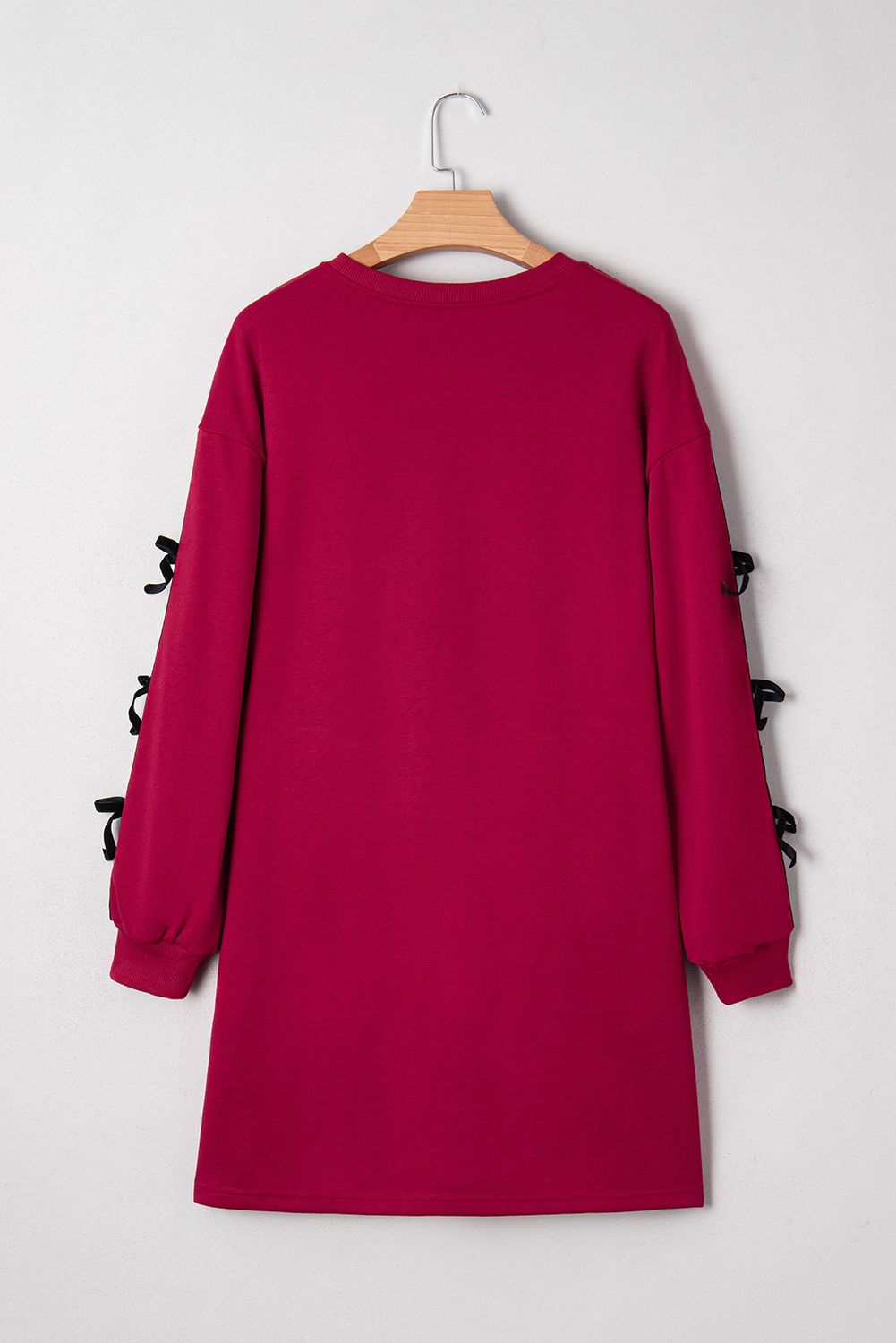 Casual Drop Shoulder Mini Dress for Women in Red Stripe Patchwork - Detail View 8 Casual Drop Shoulder Mini Dress for Women in Red Stripe Patchwork - Detail View 8