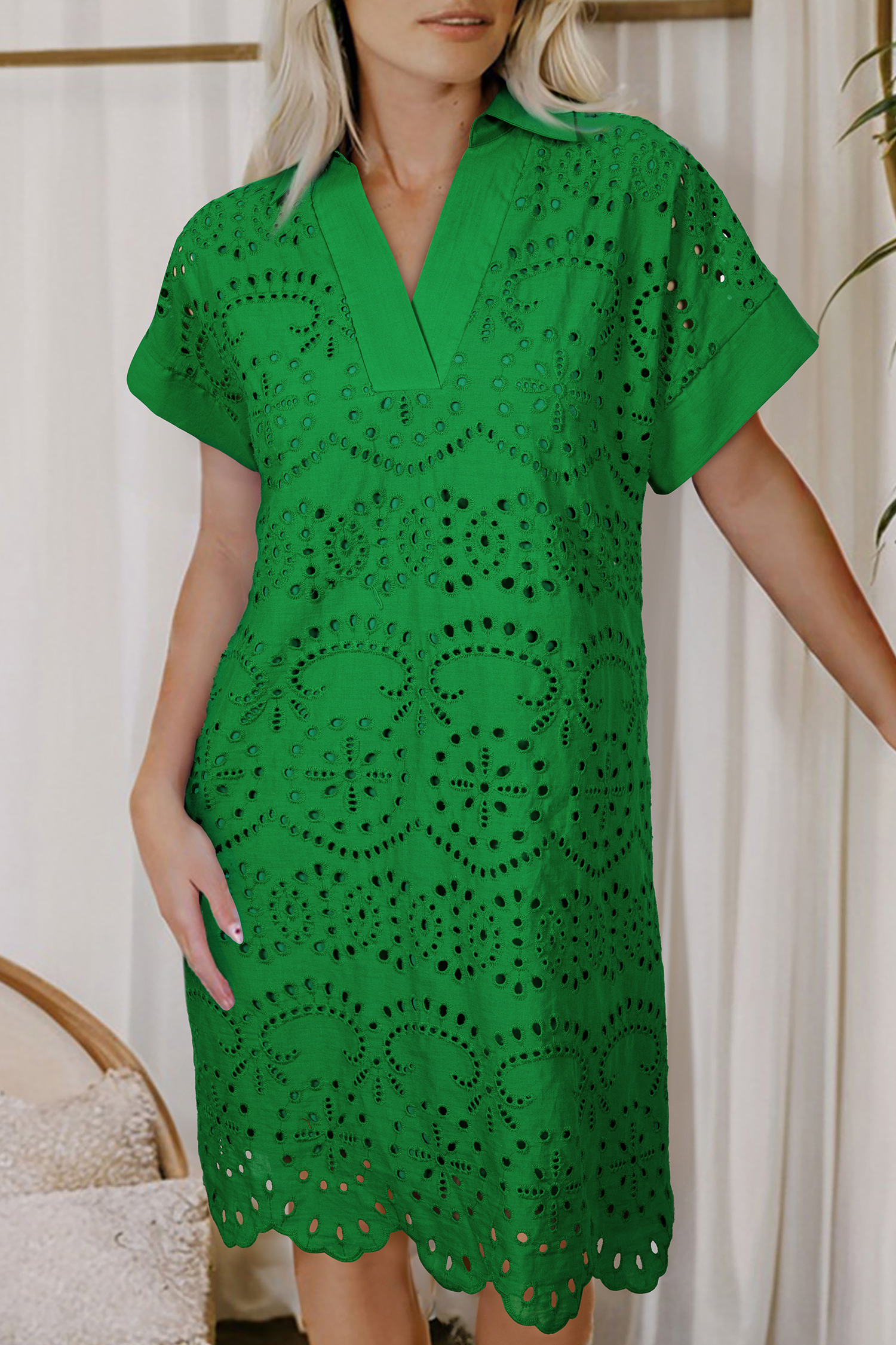 Stylish Green A-Line Mini Dress with Embroidery – Perfect for Summer Days and Casual Events - Detail View 3 Stylish Green A-Line Mini Dress with Embroidery – Perfect for Summer Days and Casual Events - Detail View 3