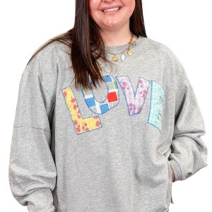 Women's Light Grey Sweatshirt, Patch Letter Graphic Pullover - Main View