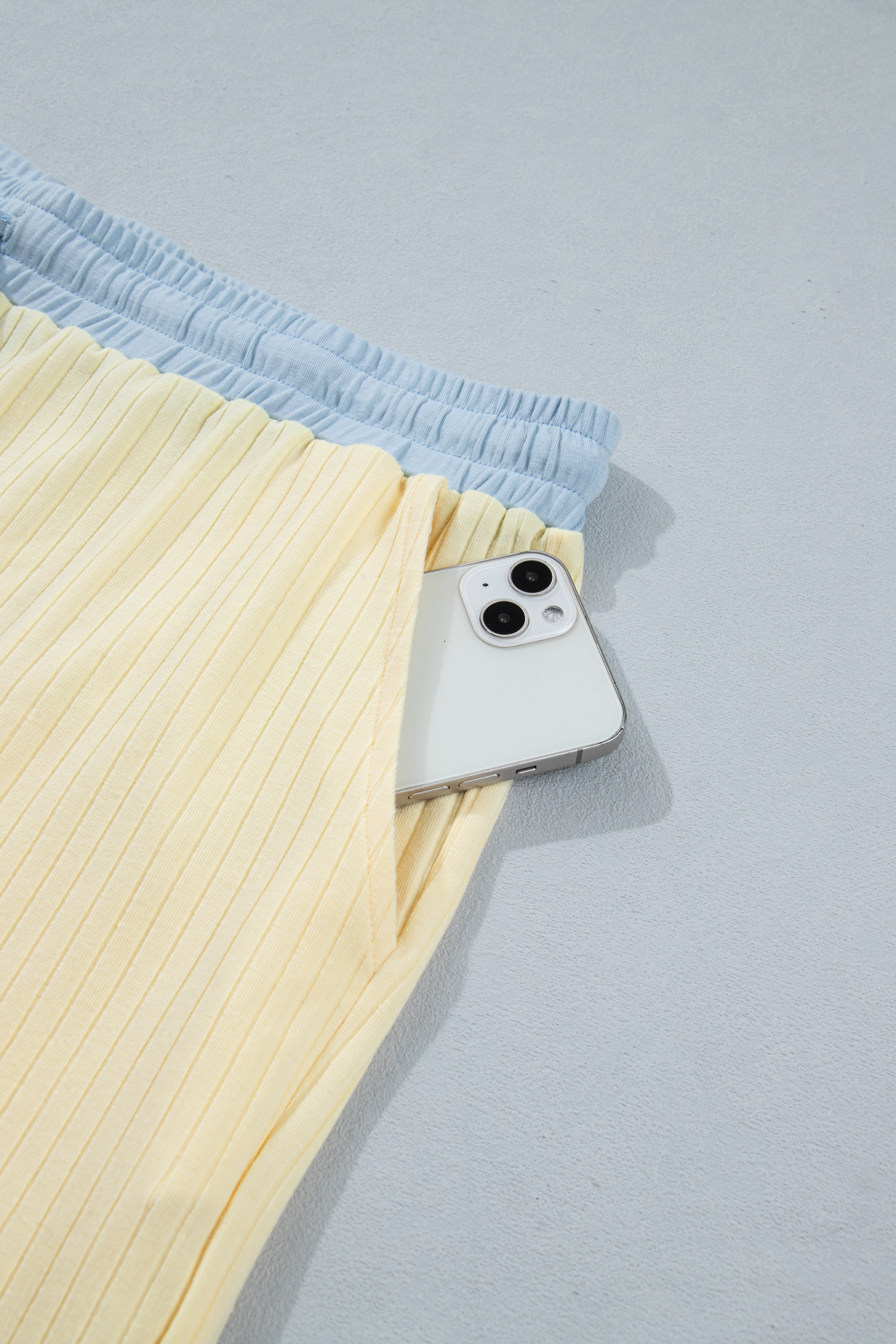 Women's Plus Size Yellow Cream Ribbed 2 Piece Outfit – Color Block Drawstring Shorts Set for Gifting - Detail View 6 Women's Plus Size Yellow Cream Ribbed 2 Piece Outfit – Color Block Drawstring Shorts Set for Gifting - Detail View 6