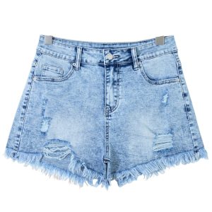 Women's Distressed Denim Shorts – High Waist Hot Shorts - Main View