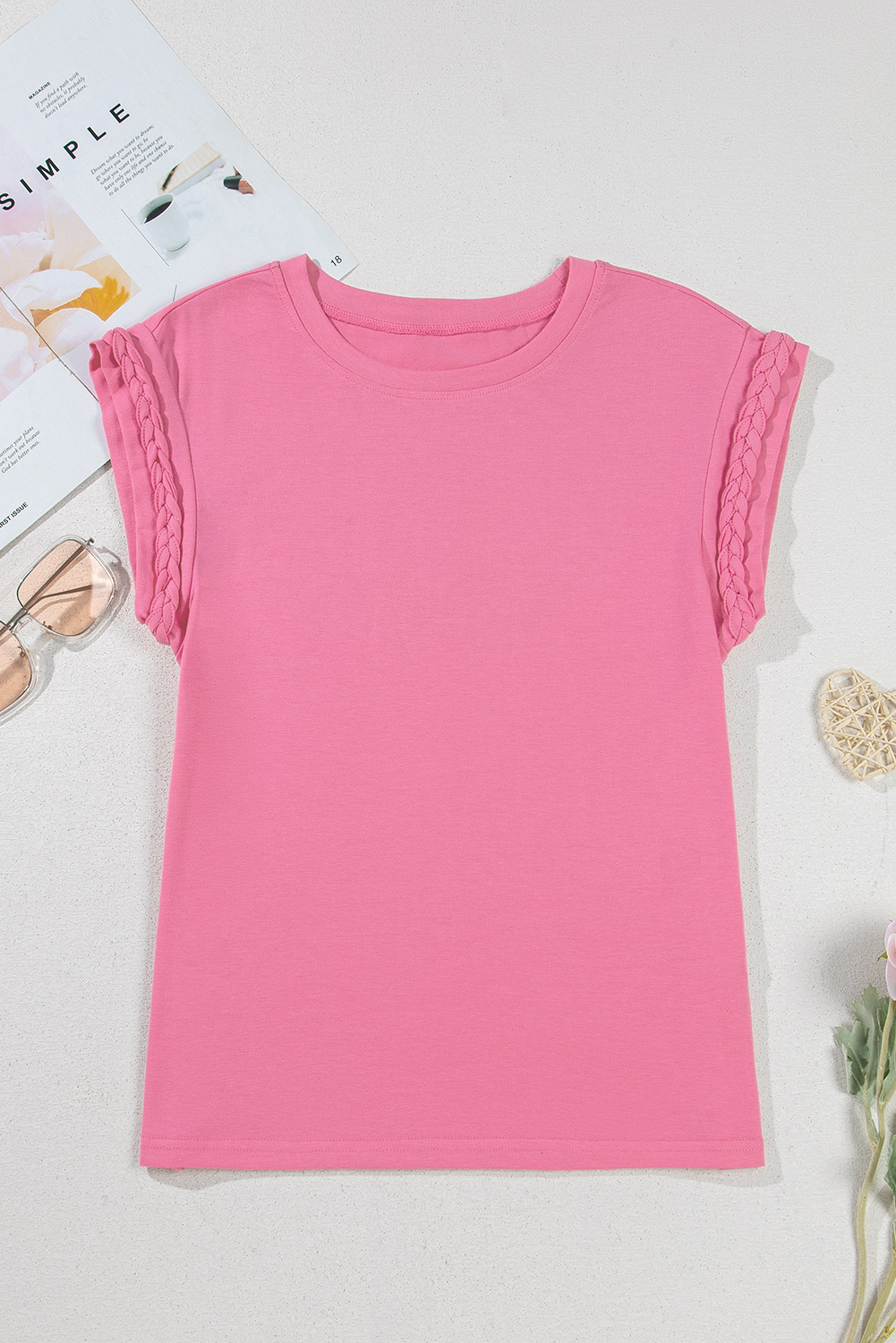 Feminine Solid Color Casual Tee with Classic Crew Neck - Great for Daily Wear - Detail View 3 Feminine Solid Color Casual Tee with Classic Crew Neck - Great for Daily Wear - Detail View 3