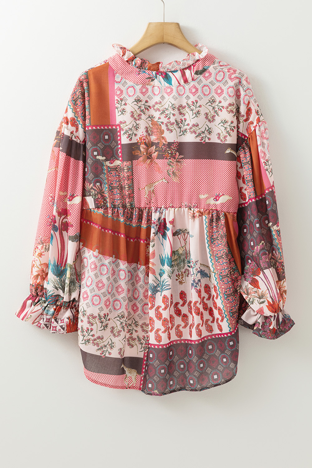 Stylish Long Sleeve Bohemian Shirt with Geometric and Floral Patterns - Detail View 6 Stylish Long Sleeve Bohemian Shirt with Geometric and Floral Patterns - Detail View 6
