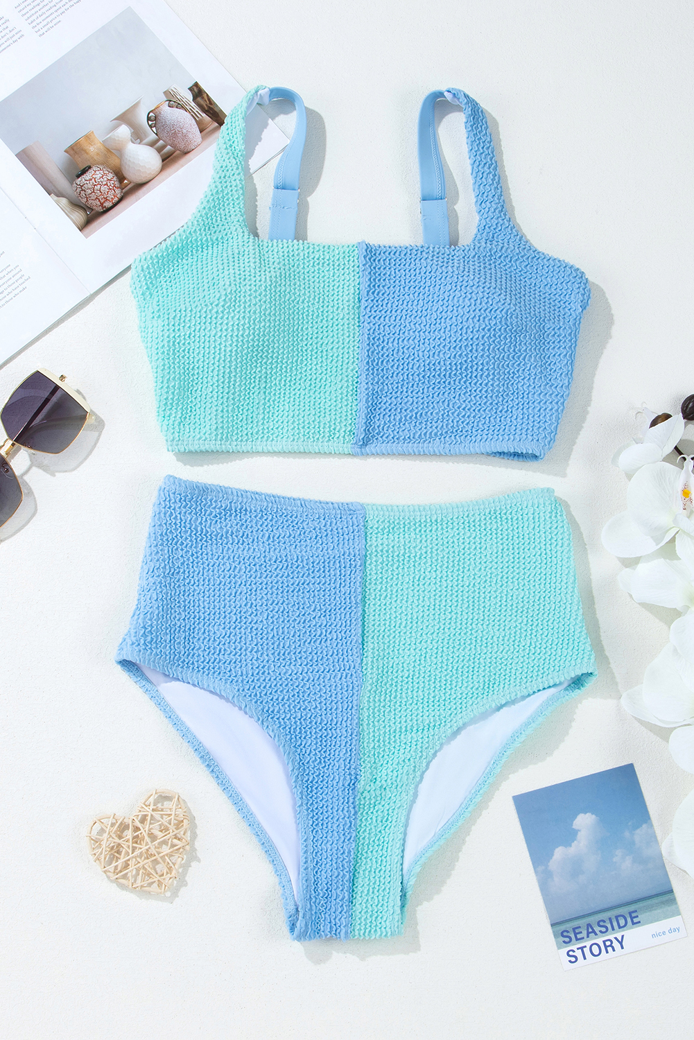 Women's Padded Wire-Free Sky Blue Bikini – Colorblock Design for Active Summer Outings - Detail View 39 Women's Padded Wire-Free Sky Blue Bikini – Colorblock Design for Active Summer Outings - Detail View 39