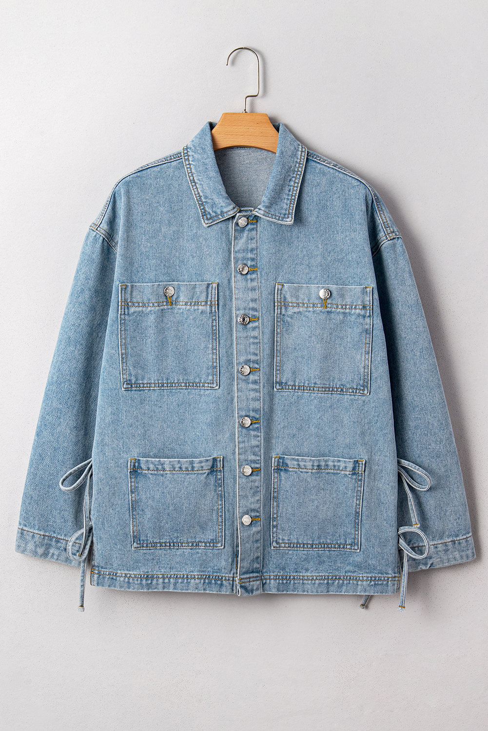 Casual Long Sleeve Denim Jacket for Women - Beau Blue with Knot Details - Detail View 6 Casual Long Sleeve Denim Jacket for Women - Beau Blue with Knot Details - Detail View 6