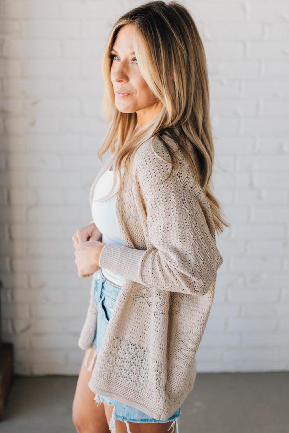 Chic and Comfortable Long Sleeve Knit Cardigan in Jet Stream Color - Detail View 3 Chic and Comfortable Long Sleeve Knit Cardigan in Jet Stream Color - Detail View 3