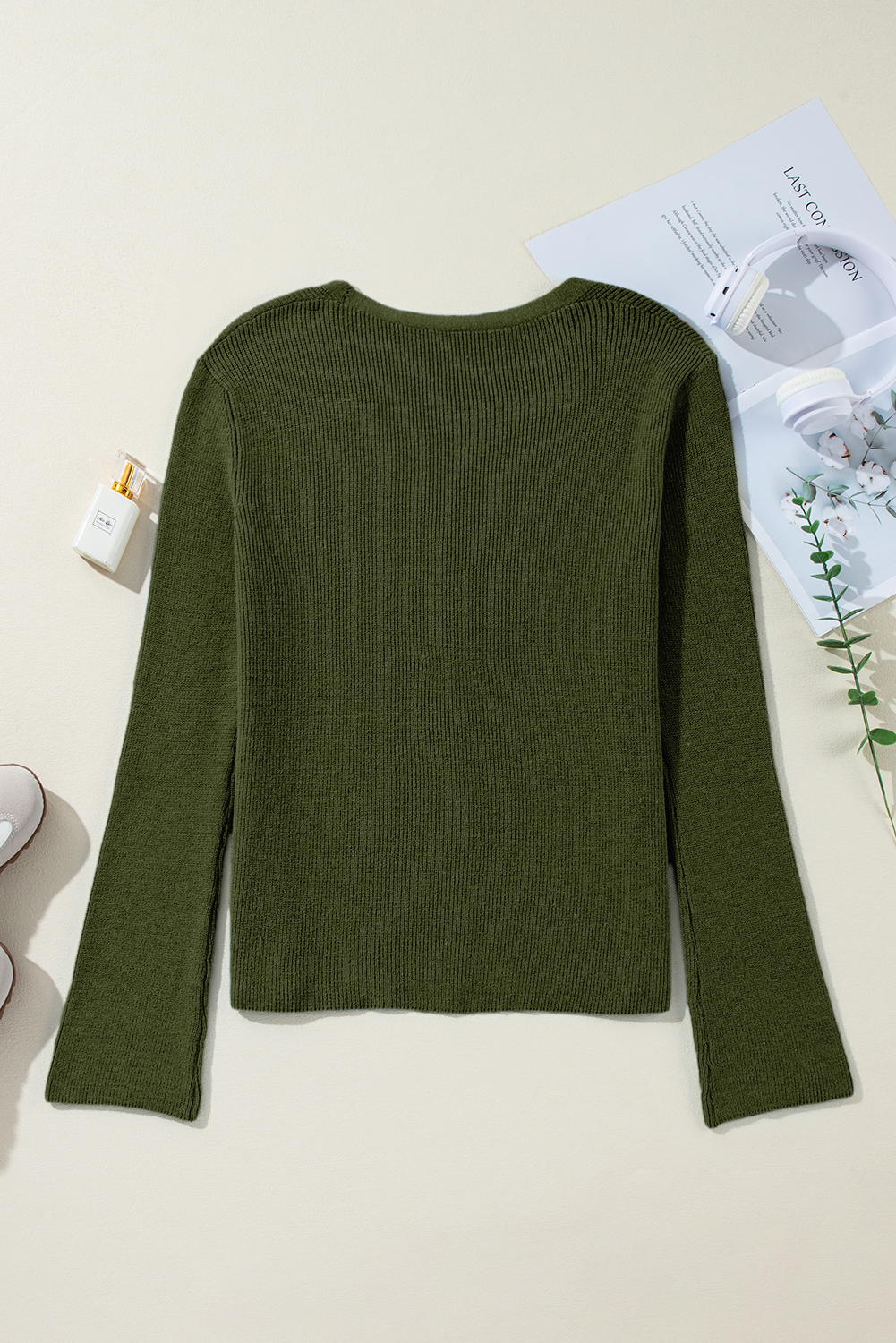 Casual Long Sleeve Cardigan in Moss Green - Perfect for Fall & Autumn - Detail View 10 Casual Long Sleeve Cardigan in Moss Green - Perfect for Fall & Autumn - Detail View 10