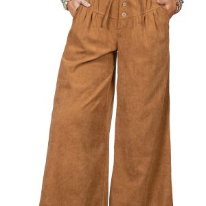 Women's Corduroy Wide Leg Pants, High Waisted Casual Trousers - Main View