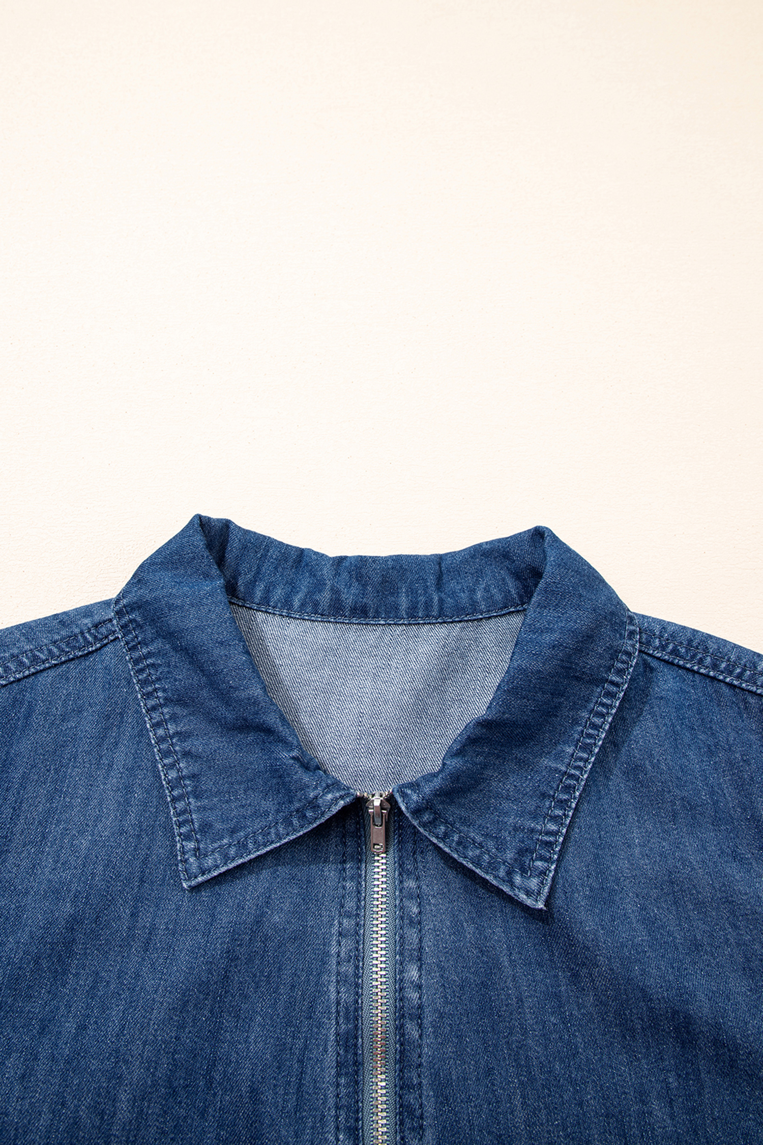 Women's Blue Denim Shift Mini Dress – Casual Short Sleeve with Zip Detail for Summer Days - Detail View 7 Women's Blue Denim Shift Mini Dress – Casual Short Sleeve with Zip Detail for Summer Days - Detail View 7