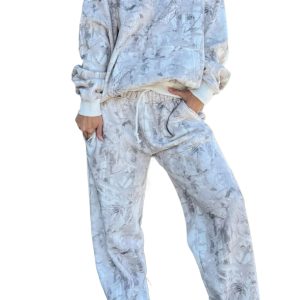 Light Grey Woodland Camo Hoodie & Sweatpants Set for Casual Daily Wear - Main View