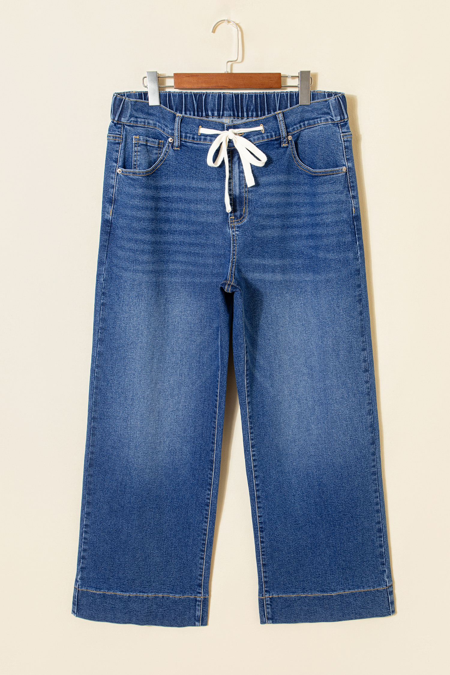 Chic Dark Blue Acid Wash Plus Size Jeans with Lace-up Design – Perfect for Daily Wear - Detail View 3 Chic Dark Blue Acid Wash Plus Size Jeans with Lace-up Design – Perfect for Daily Wear - Detail View 3