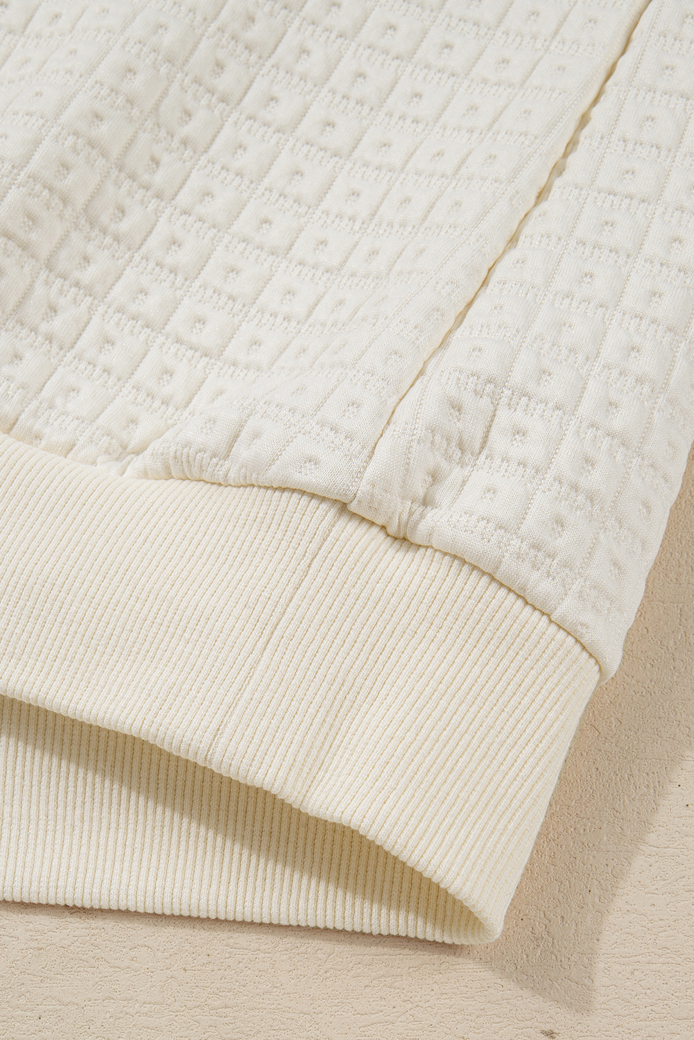 Versatile Women's Beige Solid Sweatshirt with Textured Finish – Half-Button Collar for Casual Daily Outfits - Detail View 9 Versatile Women's Beige Solid Sweatshirt with Textured Finish – Half-Button Collar for Casual Daily Outfits - Detail View 9