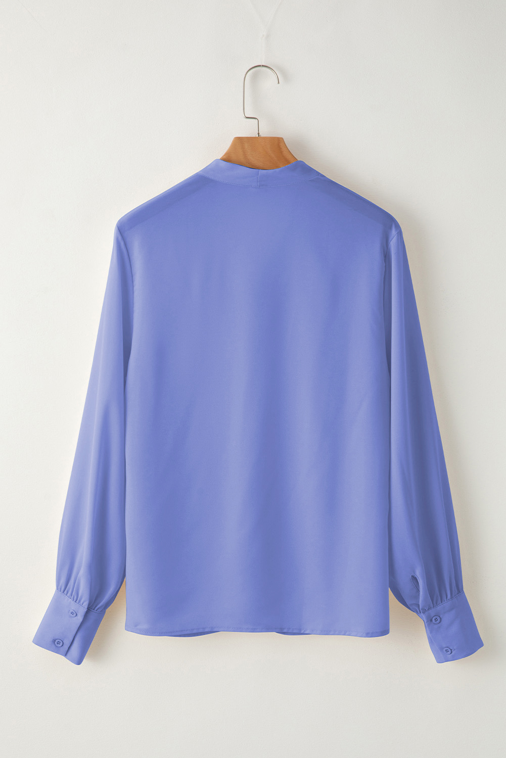 Women's Long Sleeve V-Neck Blouse in Sky Blue – Elegant Solid Shift Top for Work or Casual Days - Detail View 12 Women's Long Sleeve V-Neck Blouse in Sky Blue – Elegant Solid Shift Top for Work or Casual Days - Detail View 12
