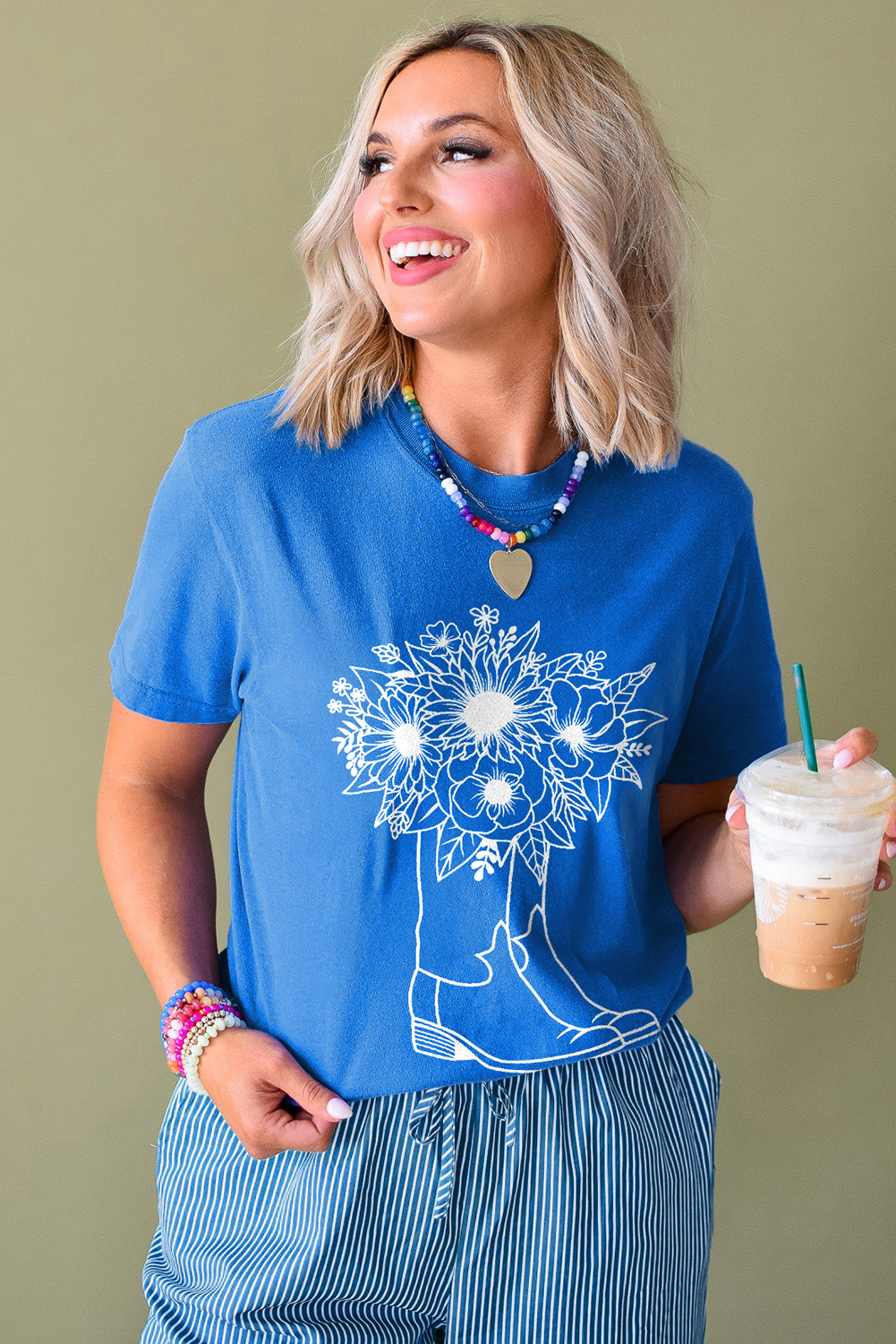Casual Crew Neck Tee with Unique Sunflower Boots Graphic - Summer Style - Detail View 6 Casual Crew Neck Tee with Unique Sunflower Boots Graphic - Summer Style - Detail View 6