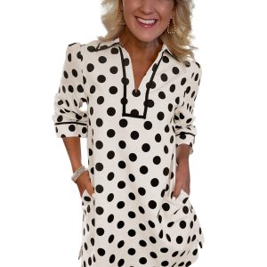 Women's Polka Dot Mini Dress – Casual V-Neck Half Sleeve Shift - Main View