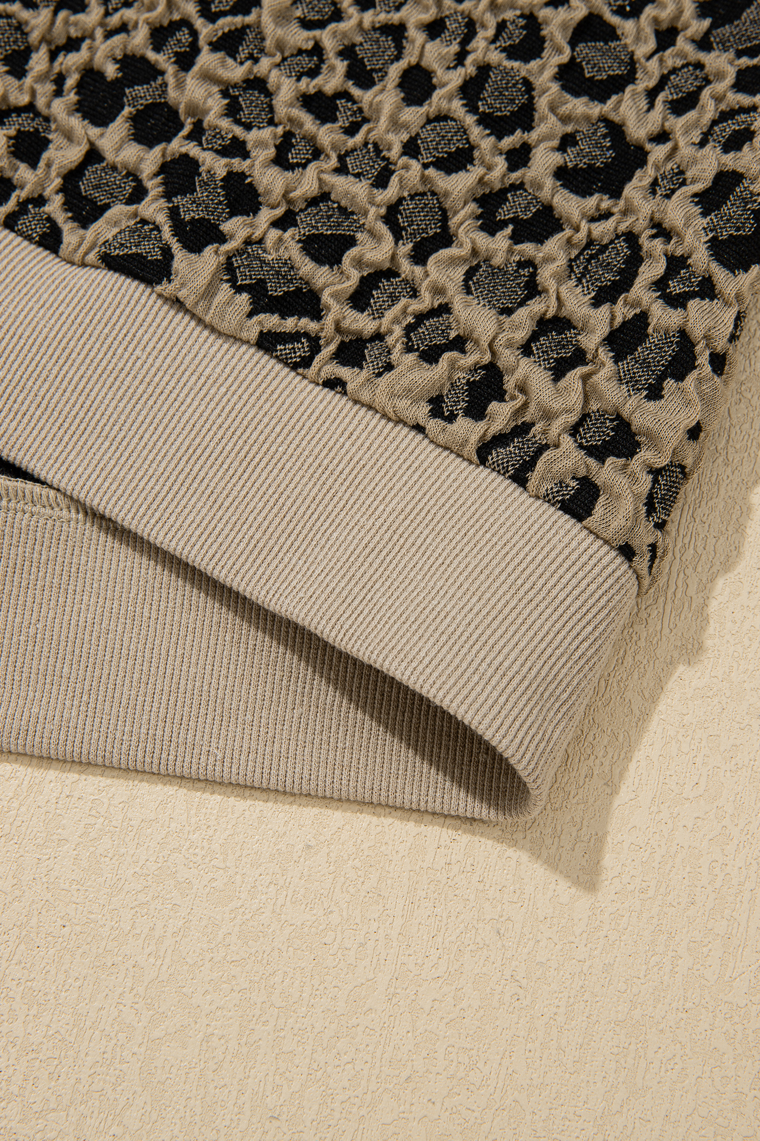Casual Women's Zipper V-Neck Top – Beige Leopard Print Short Sleeve Shift Shirt - Detail View 9 Casual Women's Zipper V-Neck Top – Beige Leopard Print Short Sleeve Shift Shirt - Detail View 9