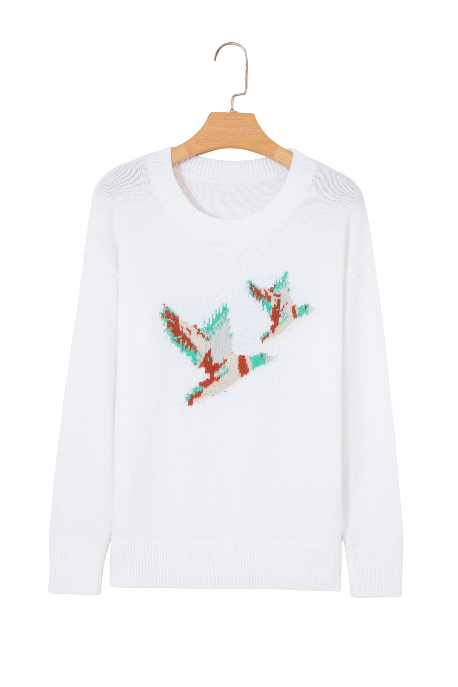 Women's Duck Print Sweater, Casual Round Neck Pullover - Detail View 7 Women's Duck Print Sweater, Casual Round Neck Pullover - Detail View 7