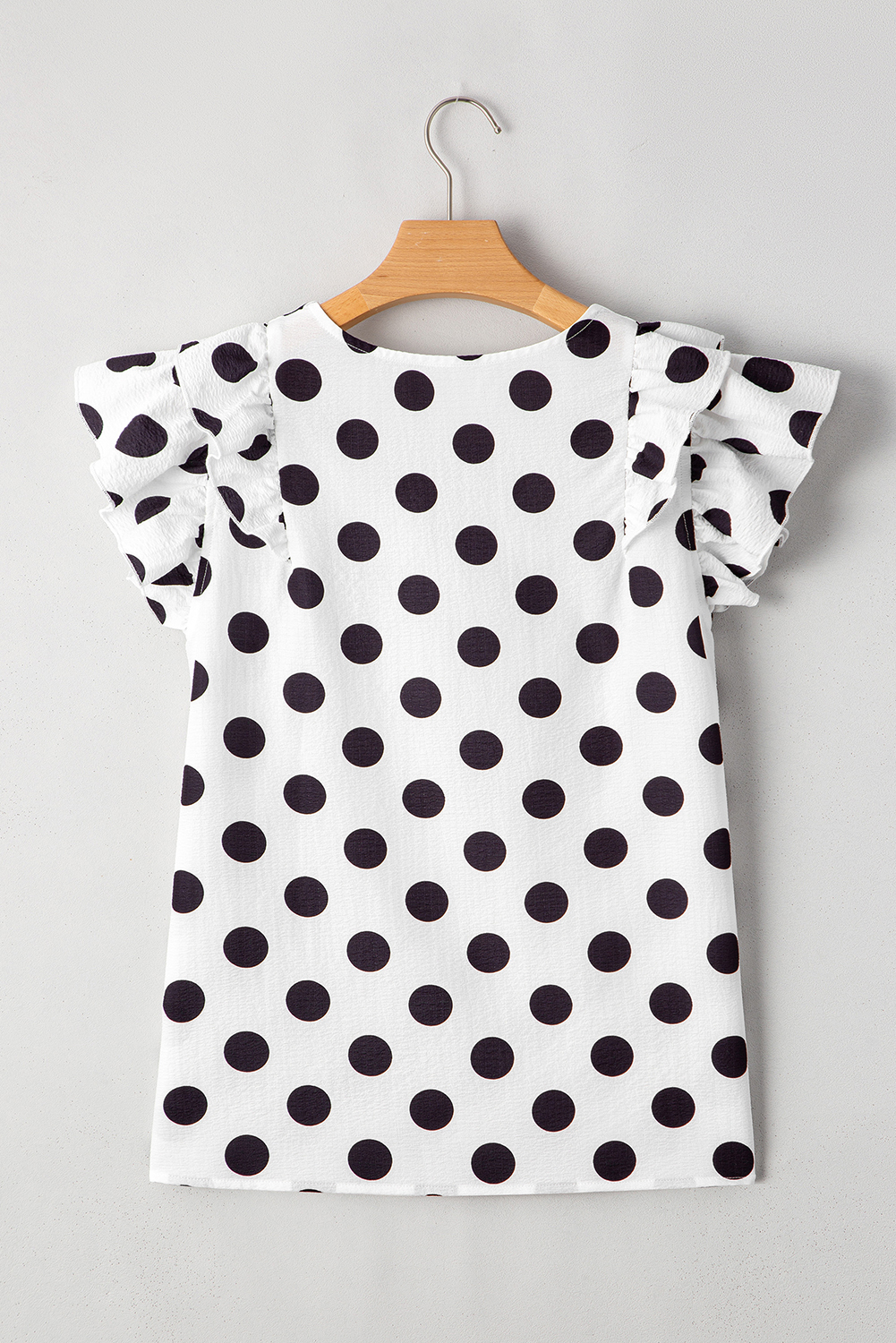 Women's Blouse, White Polka Dot, Ruffled Sleeve, V Neck, Casual, Dressy, Trendy, Flowy, Feminine, Versatile, Summer Wear, Stylish Top, Tops & Blouses, Country Style - Detail View 8 Women's Blouse, White Polka Dot, Ruffled Sleeve, V Neck, Casual, Dressy, Trendy, Flowy, Feminine, Versatile, Summer Wear, Stylish Top, Tops & Blouses, Country Style - Detail View 8