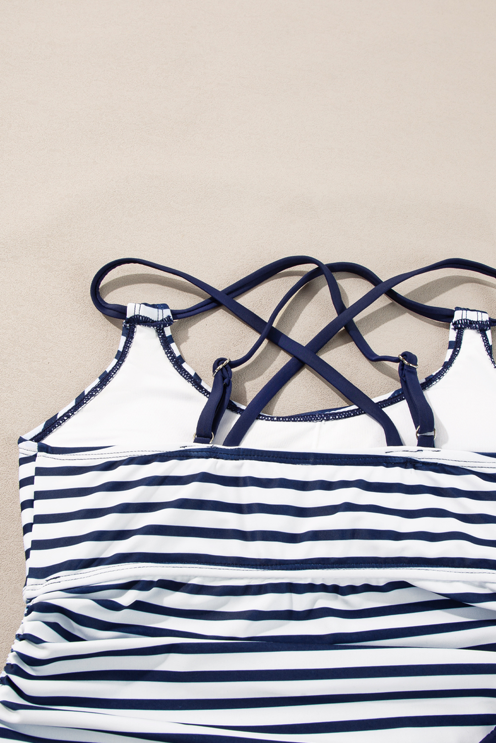 Women's Tankini, Blue Stripe, 2-Piece Swimsuit, Tummy Control, Drawstring Sides, Floral Print Shorts, Active Swimwear, Beach Wear, Summer Fashion, Wire-Free Support, Padded Top, Color Block Design, Round Neck, Comfortable Fit - Detail View 28 Women's Tankini, Blue Stripe, 2-Piece Swimsuit, Tummy Control, Drawstring Sides, Floral Print Shorts, Active Swimwear, Beach Wear, Summer Fashion, Wire-Free Support, Padded Top, Color Block Design, Round Neck, Comfortable Fit - Detail View 28