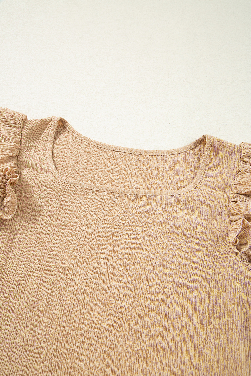 Versatile Short Sleeve Top with Square Neckline and Textured Fabric - Ideal for Summer - Detail View 11 Versatile Short Sleeve Top with Square Neckline and Textured Fabric - Ideal for Summer - Detail View 11