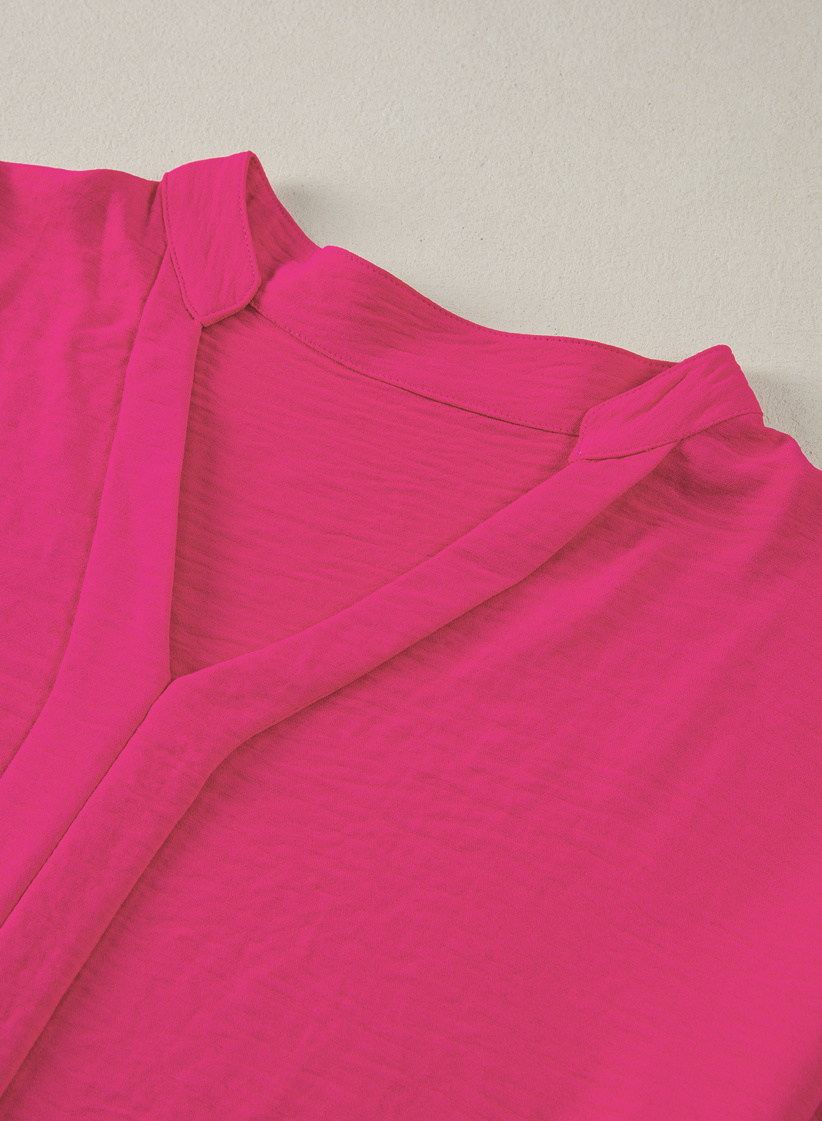 Casual Summer Blouse with Batwing Sleeves and V Neck - Rose Red - Detail View 10 Casual Summer Blouse with Batwing Sleeves and V Neck - Rose Red - Detail View 10