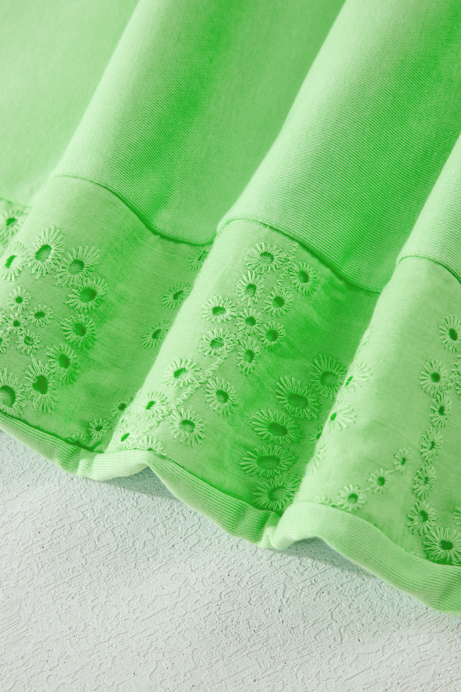 Women's Light Green Two Piece Set – Half Sleeve Lace Patchwork Top and Wide Leg Pants - Detail View 13 Women's Light Green Two Piece Set – Half Sleeve Lace Patchwork Top and Wide Leg Pants - Detail View 13