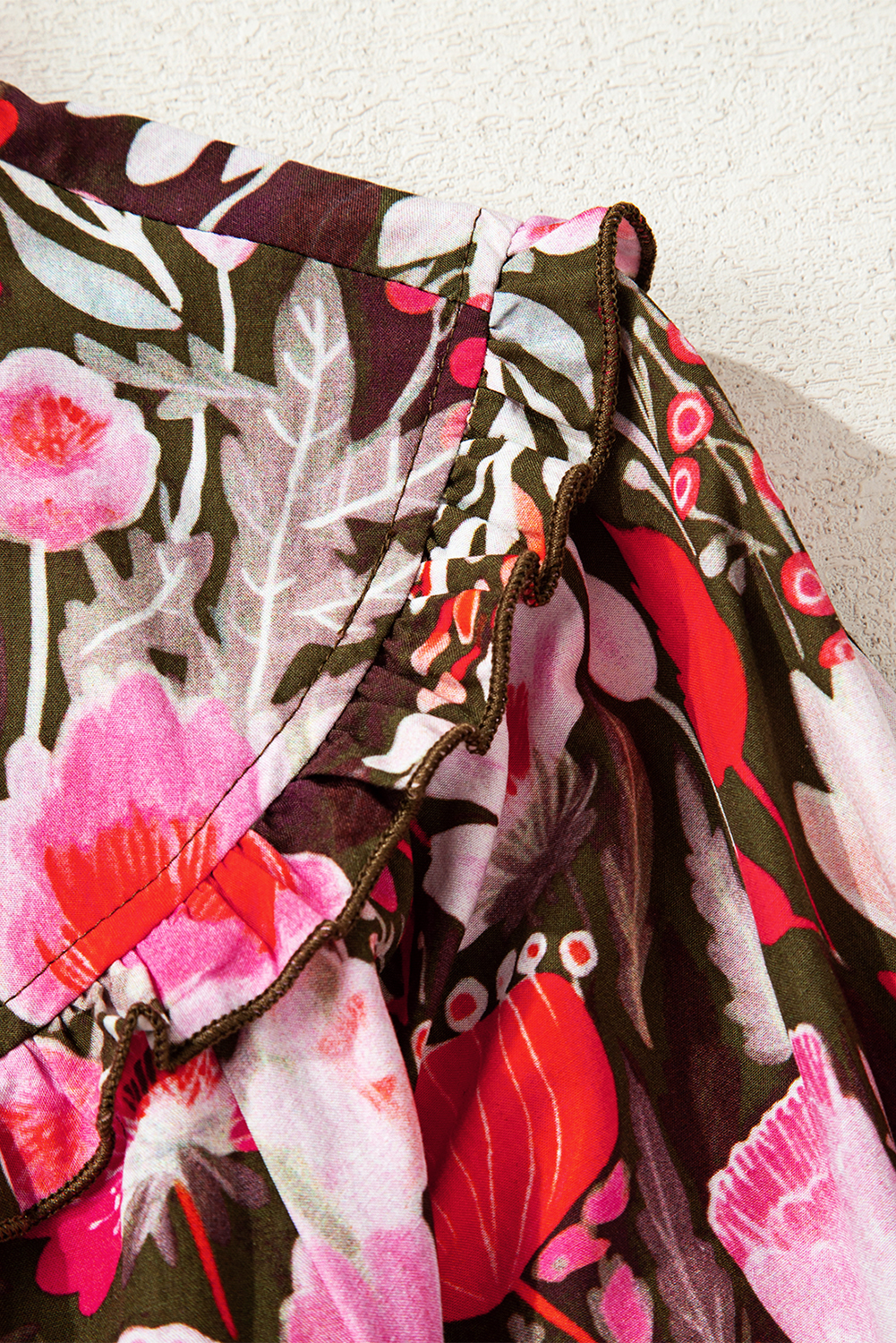 Stylish Red Floral Print Blouse with Three Quarter Sleeves - Daily Wear - Detail View 7 Stylish Red Floral Print Blouse with Three Quarter Sleeves - Daily Wear - Detail View 7