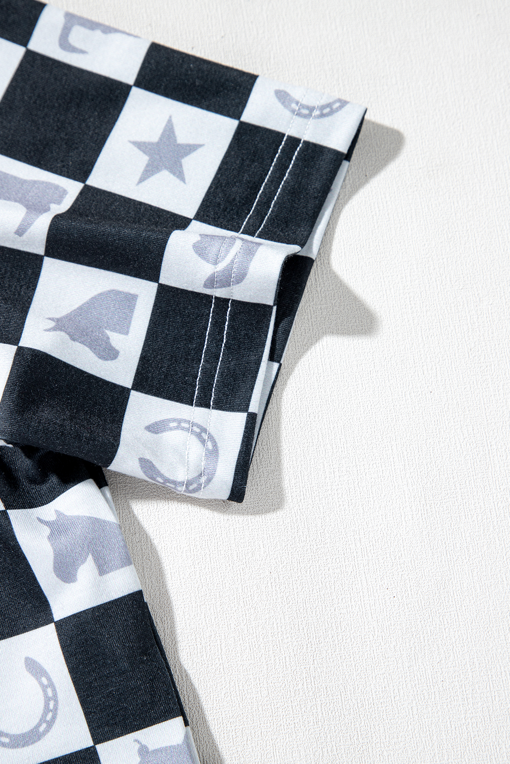 Stylish Longline Checkerboard T-Shirt with Side Slits - Western Print - Detail View 18 Stylish Longline Checkerboard T-Shirt with Side Slits - Western Print - Detail View 18