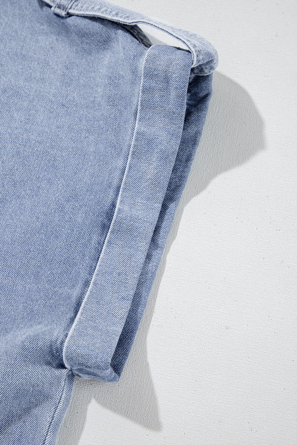 Casual Dusk Blue Denim Shirt with Button Detail and Folded Cap Sleeves - Detail View 18 Casual Dusk Blue Denim Shirt with Button Detail and Folded Cap Sleeves - Detail View 18