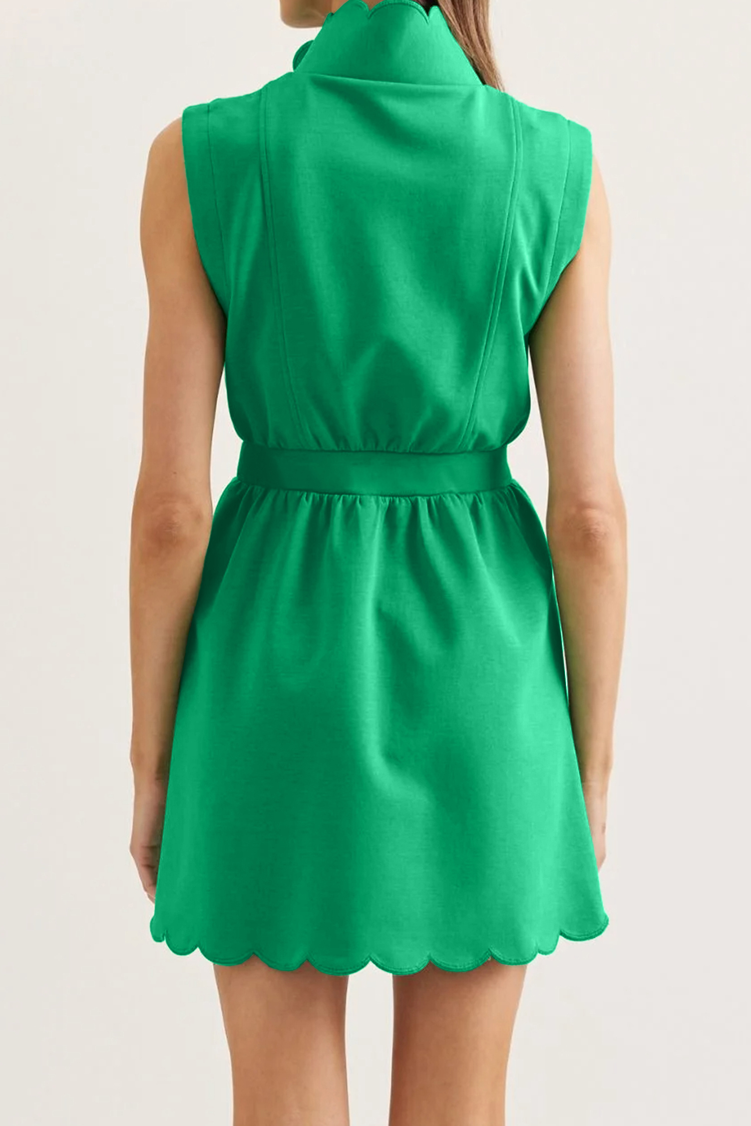 Modern Bright Green Mini Dress – Sleeveless Zip Front Casual - Detail View 3 Modern Bright Green Mini Dress – Sleeveless Zip Front Casual - Detail View 3