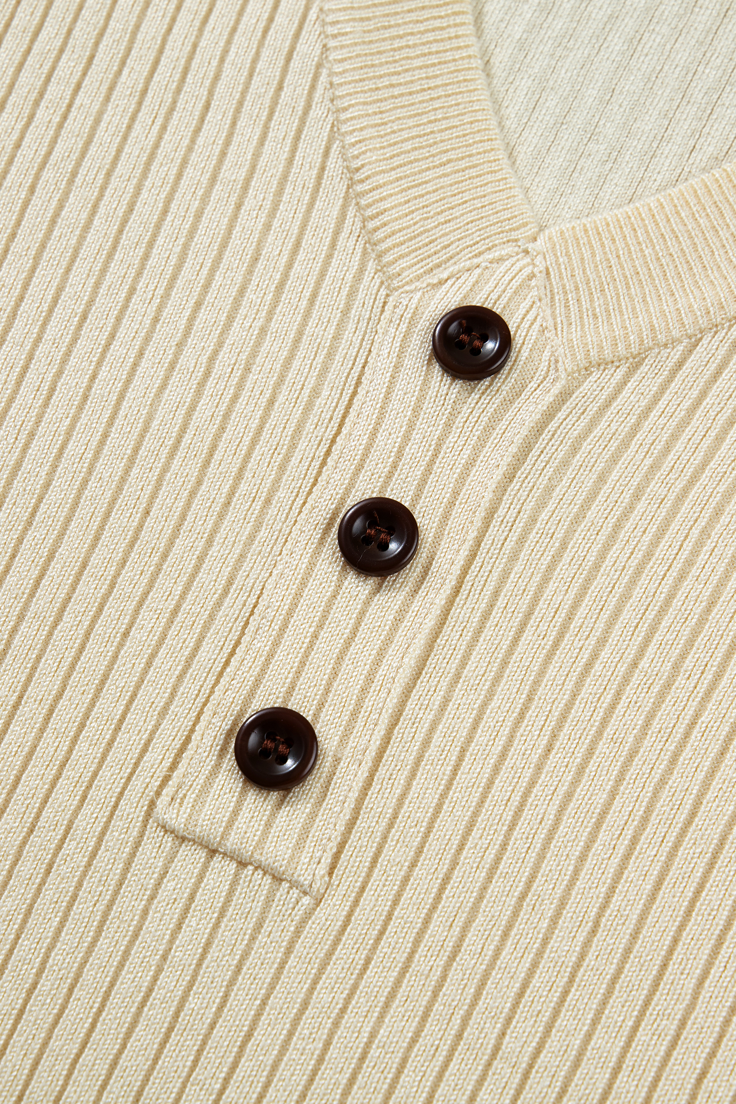 Casual Summer Knit Sweater for Women – Soft Ribbed V-Neck Pullover with Striped Trim and Button Front - Detail View 8 Casual Summer Knit Sweater for Women – Soft Ribbed V-Neck Pullover with Striped Trim and Button Front - Detail View 8