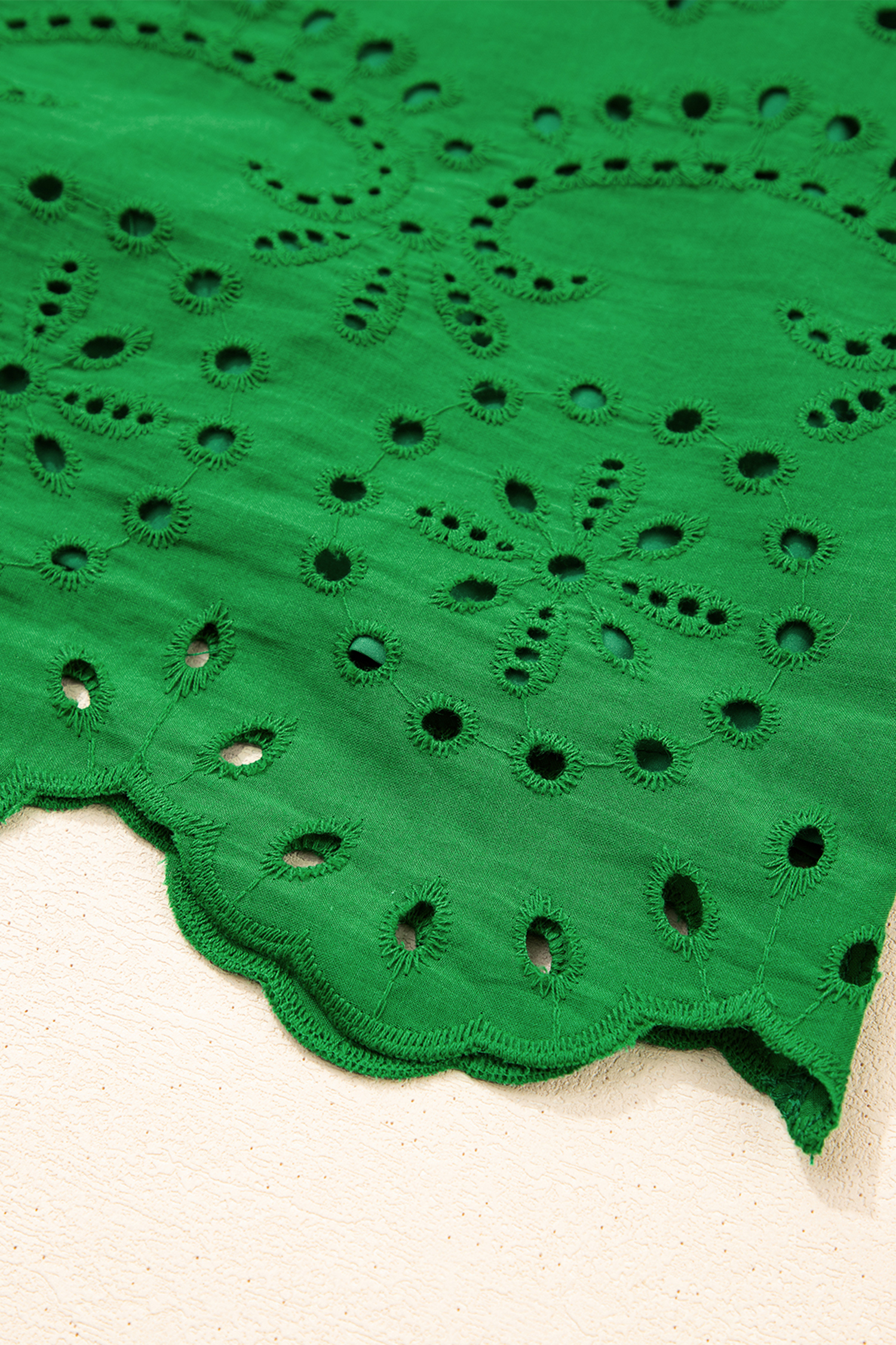 Women's Green Eyelet Embroidered Mini Dress – Casual Summer Style for Everyday Wear - Detail View 10 Women's Green Eyelet Embroidered Mini Dress – Casual Summer Style for Everyday Wear - Detail View 10