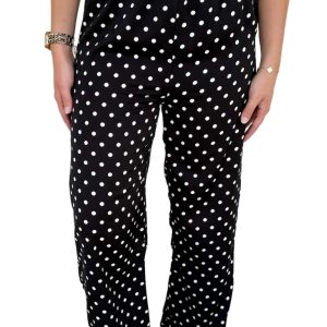 Women's Black Polka Dot Pants – Casual Loose Fit Trousers with Lace Hem and Elastic Waist for Daily Wear - Main View
