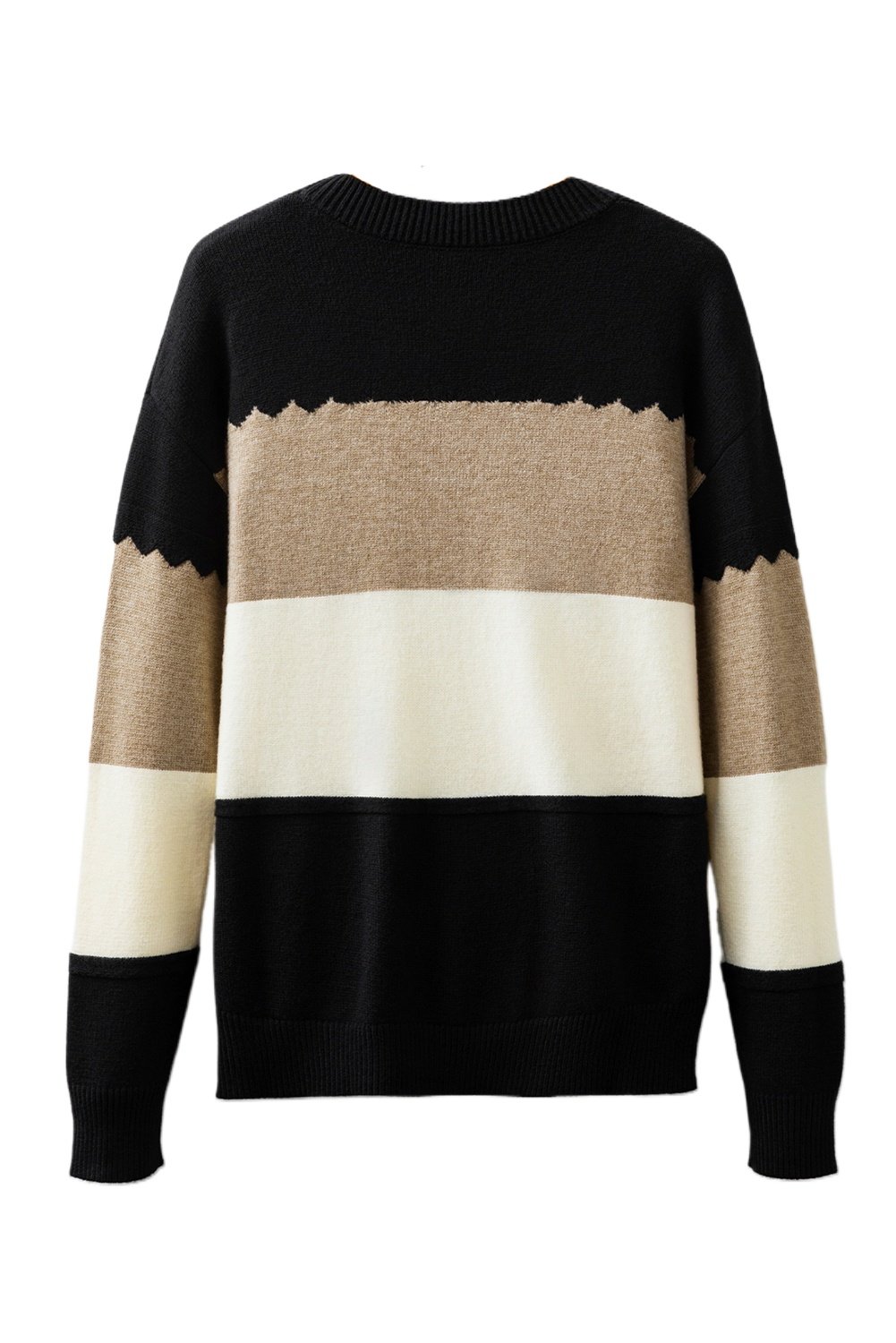 Women's Black Colorblock Crew Neck Drop Shoulder Sweater – Casual Daily Wear for Fall Layering - Main View Women's Black Colorblock Crew Neck Drop Shoulder Sweater – Casual Daily Wear for Fall Layering - Main View