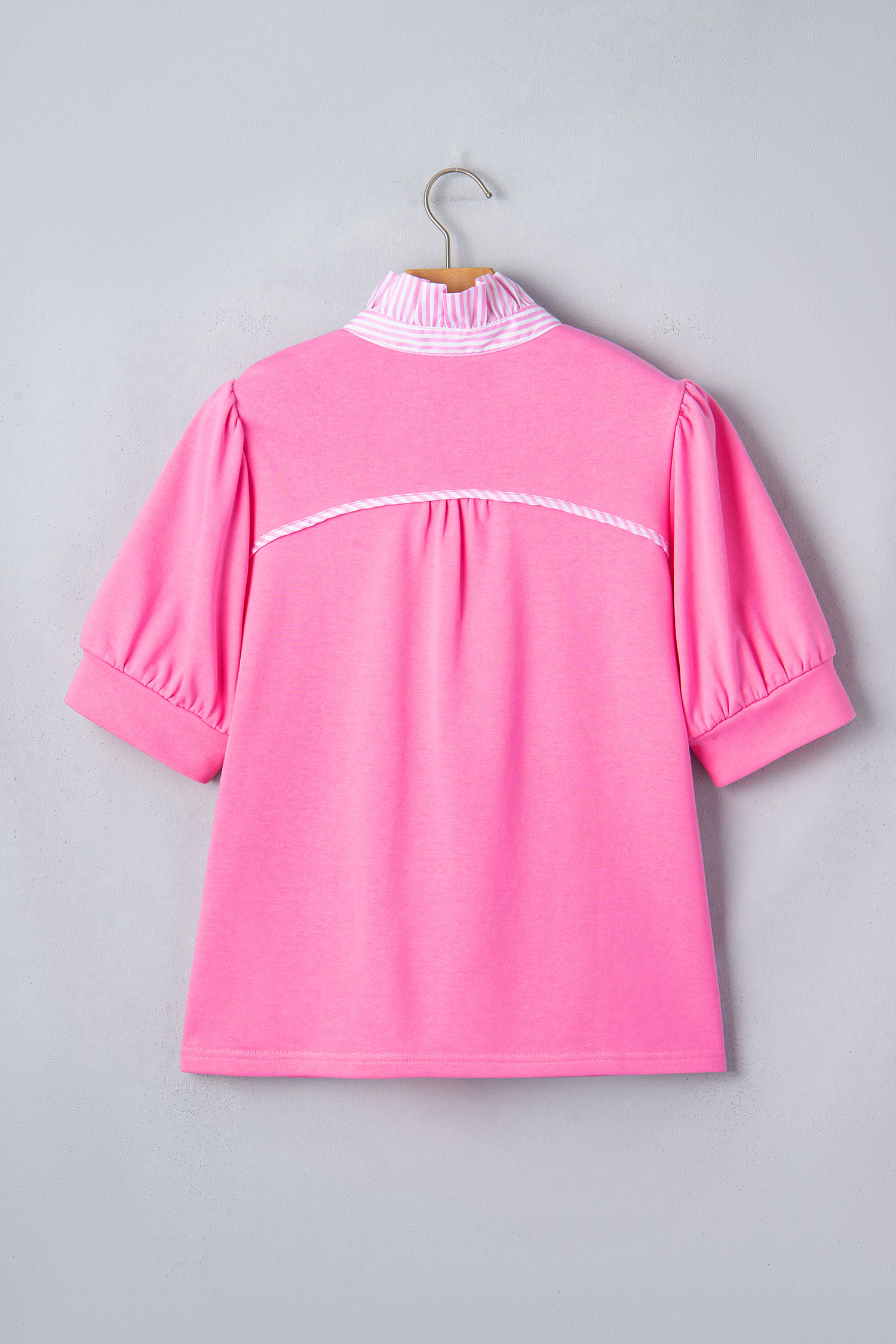 Casual Pink Striped Short Sleeve Shirt for Women – Breathable Cotton Blend Summer Blouse - Detail View 17 Casual Pink Striped Short Sleeve Shirt for Women – Breathable Cotton Blend Summer Blouse - Detail View 17