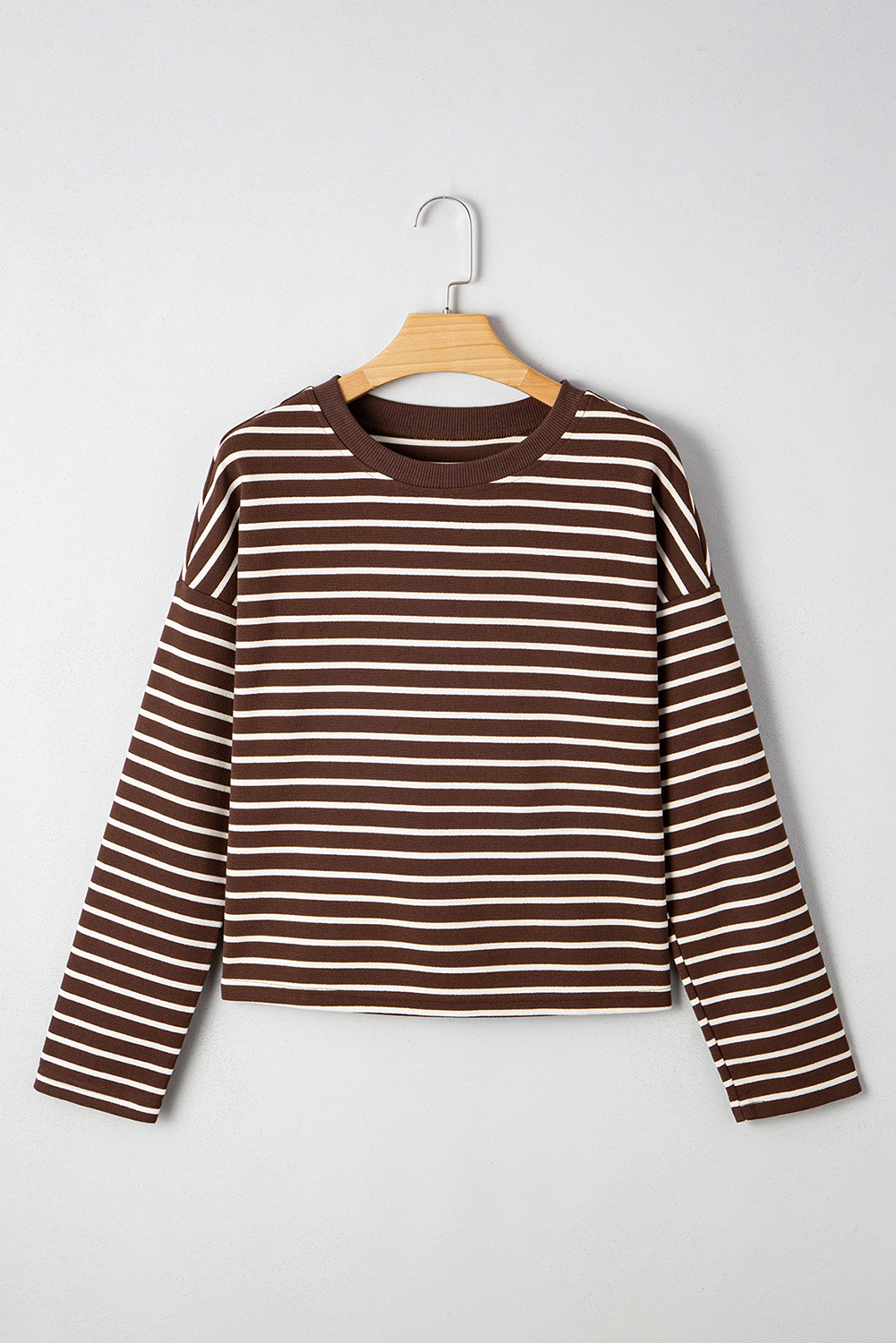 Soft and Breathable Ribbed Knit T-Shirt for Daily Wear - Brown Stripe - Detail View 7 Soft and Breathable Ribbed Knit T-Shirt for Daily Wear - Brown Stripe - Detail View 7
