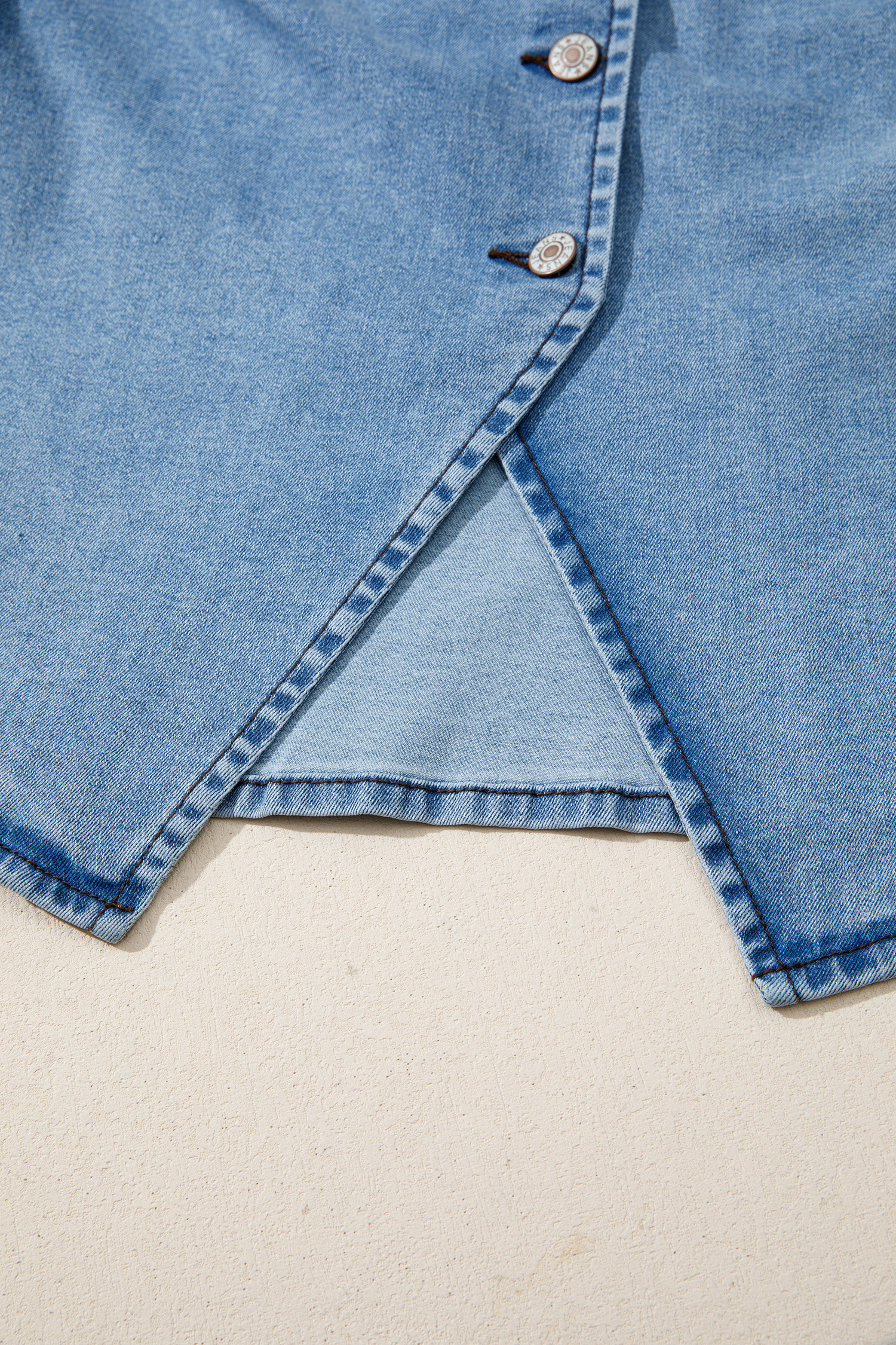 Stylish Denim Vest – Button Front Slit Waistcoat for Women, Versatile Four Season Layering - Detail View 9 Stylish Denim Vest – Button Front Slit Waistcoat for Women, Versatile Four Season Layering - Detail View 9