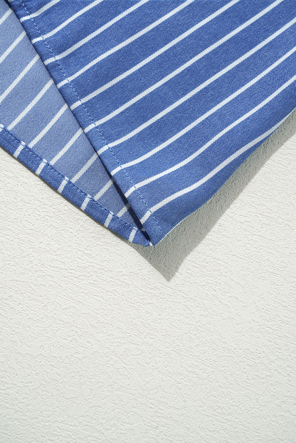 Women's Sky Blue Stripe Frilly Split Neck Shirred Ruffle Sleeve Mini Dress - Detail View 13 Women's Sky Blue Stripe Frilly Split Neck Shirred Ruffle Sleeve Mini Dress - Detail View 13
