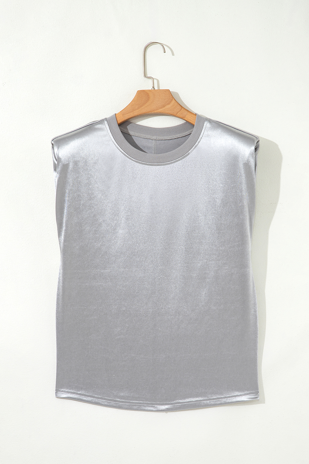 Trendy Round Neck Shift Tank in Silvery Color - Easy to Pair with High Waist Pants - Detail View 3 Trendy Round Neck Shift Tank in Silvery Color - Easy to Pair with High Waist Pants - Detail View 3