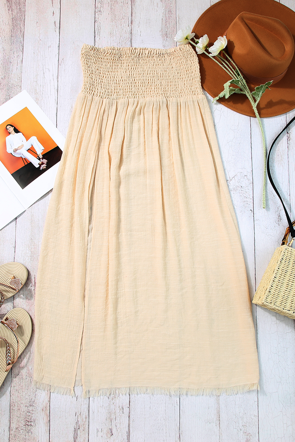 Casual Beige Split Long Skirt for Women – High Waist Design for Comfort & Versatility - Detail View 2 Casual Beige Split Long Skirt for Women – High Waist Design for Comfort & Versatility - Detail View 2