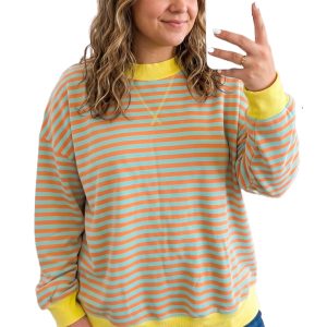 Women's Striped Sweatshirt, Casual Crew Neck Long Sleeve Top - Main View