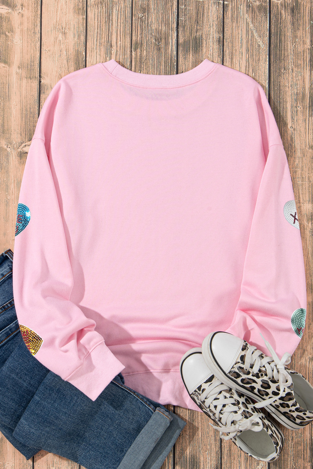 Casual Long Sleeve Pullover with Sparkling Heart Design - Perfect for Fall - Detail View 10 Casual Long Sleeve Pullover with Sparkling Heart Design - Perfect for Fall - Detail View 10