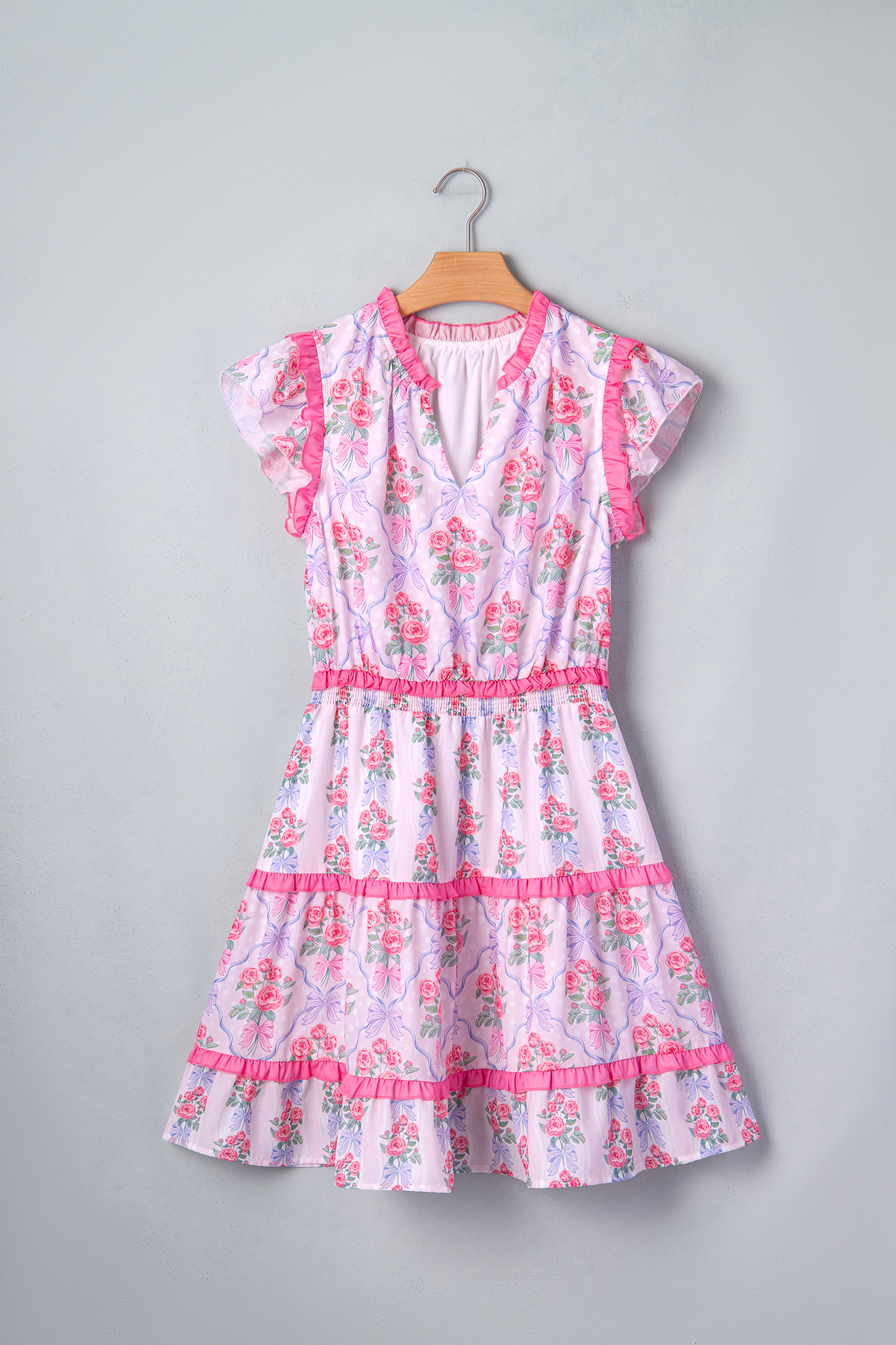 Country Style Purple Floral Dress – Sleeveless Shirred High Waist Mini Vacation Dress - Detail View 3 Country Style Purple Floral Dress – Sleeveless Shirred High Waist Mini Vacation Dress - Detail View 3