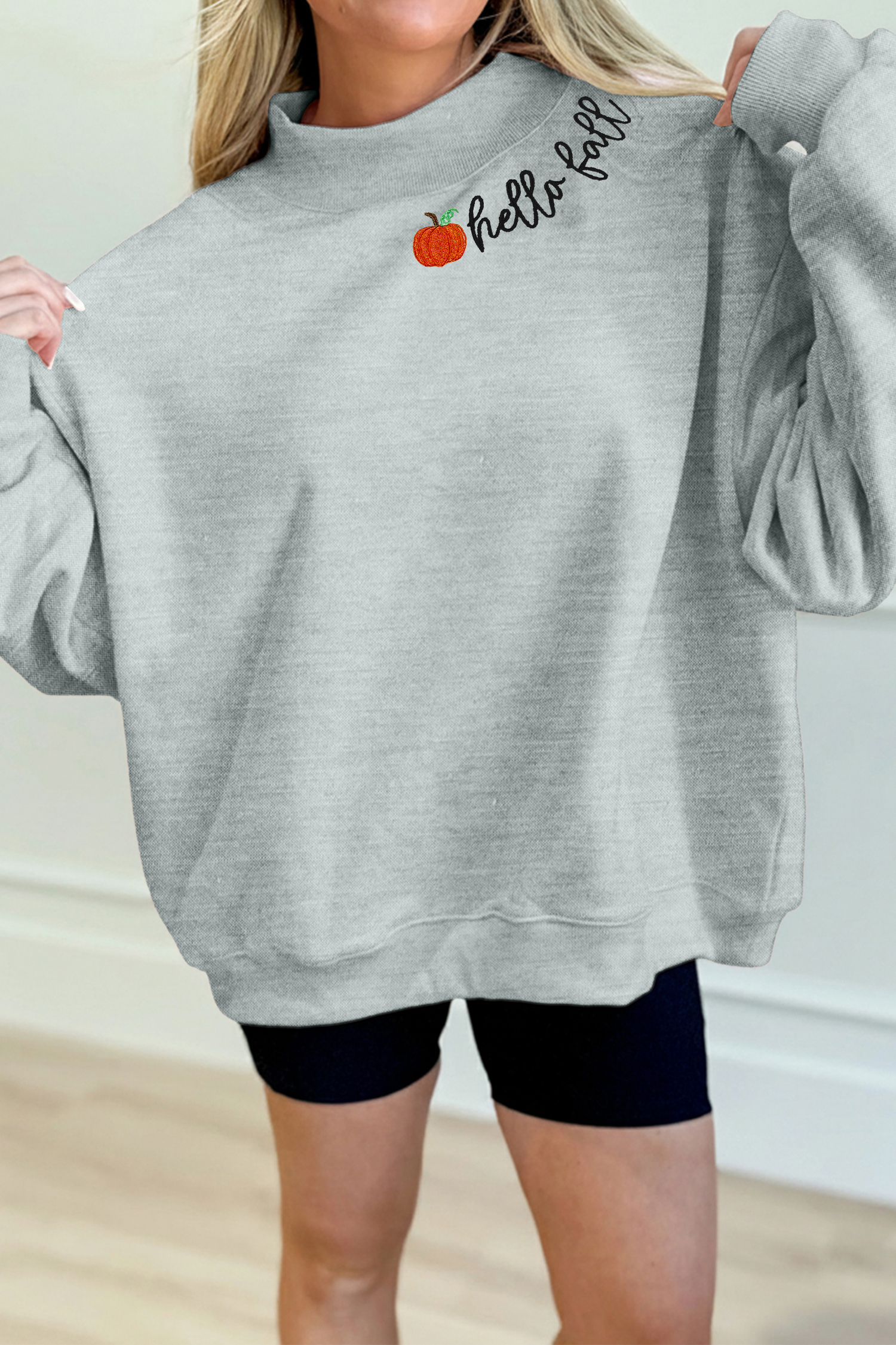 Casual Long Sleeve Fall Pullover, Women's Embroidered Pumpkin - Detail View 9 Casual Long Sleeve Fall Pullover, Women's Embroidered Pumpkin - Detail View 9