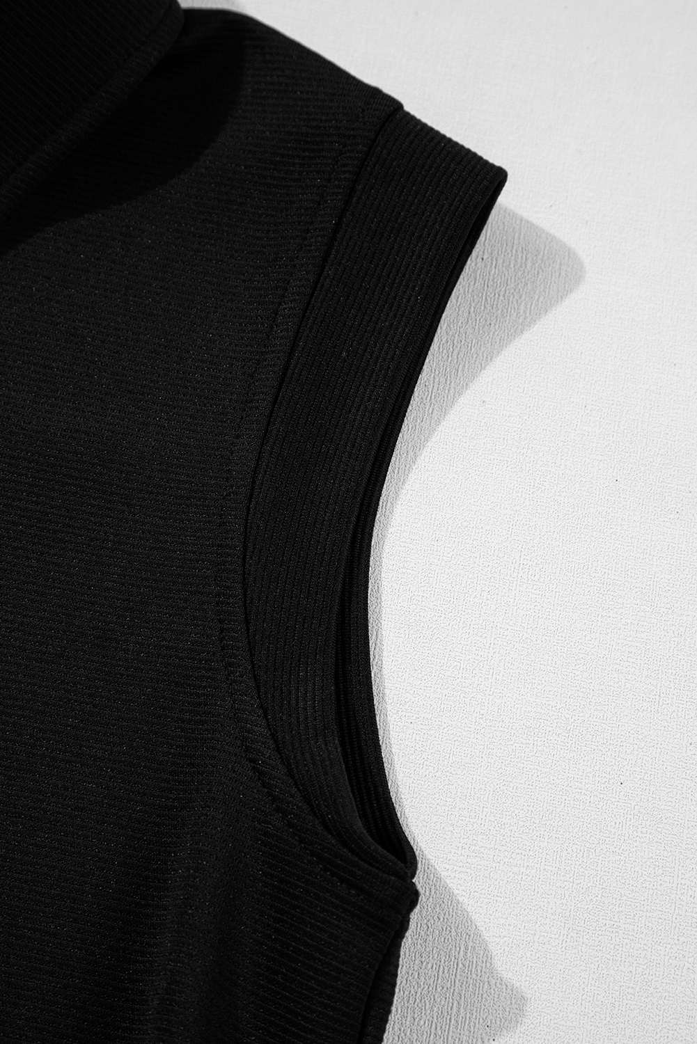 Women's Black Solid Color Collared V Neck Sleeveless Mini Dress - Detail View 21 Women's Black Solid Color Collared V Neck Sleeveless Mini Dress - Detail View 21