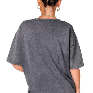 Women's Medium Grey TEXAS Steer Head Graphic Oversized T-Shirt - Vintage Mineral Wash - Main View