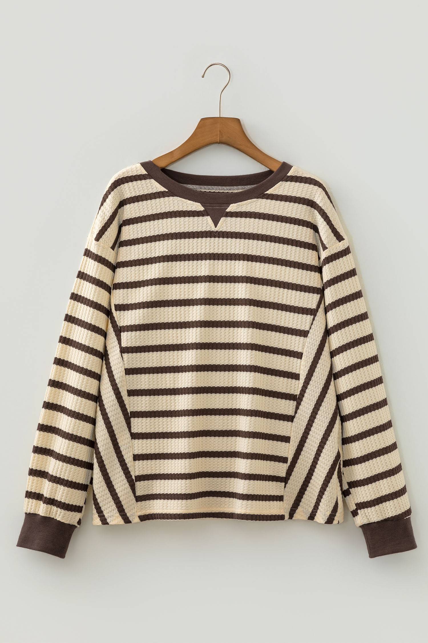 Women's Striped Sweatshirt, Casual Waffle Knit Long Sleeve - Detail View 7 Women's Striped Sweatshirt, Casual Waffle Knit Long Sleeve - Detail View 7