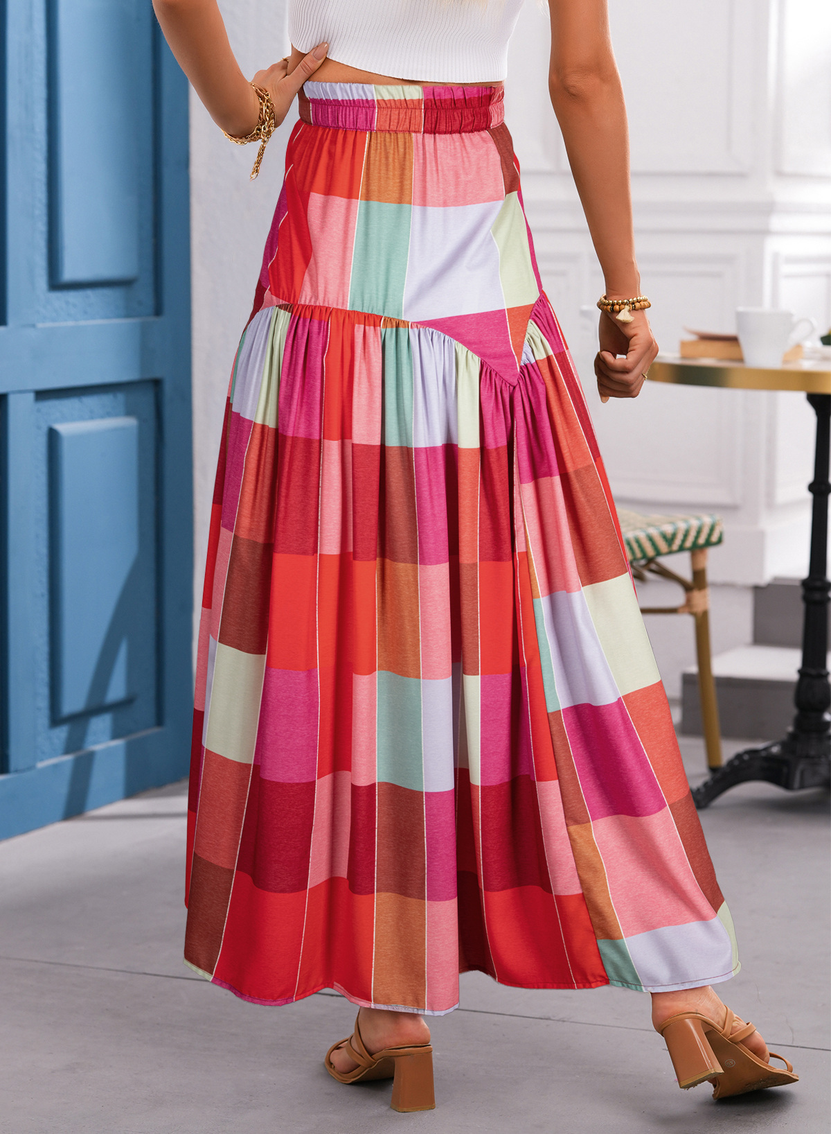 Bohemian Plaid Maxi Skirt, Comfortable High Waist Summer Fit - Detail View 6 Bohemian Plaid Maxi Skirt, Comfortable High Waist Summer Fit - Detail View 6
